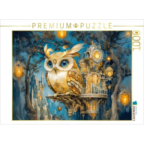 CALVENDO Puzzle Eule sitzt in einer märchenhaften Traumwelt Steampunk | 1000 Teile Lege-Größe 64x48cm Foto-Puzzle für glückliche Stunden