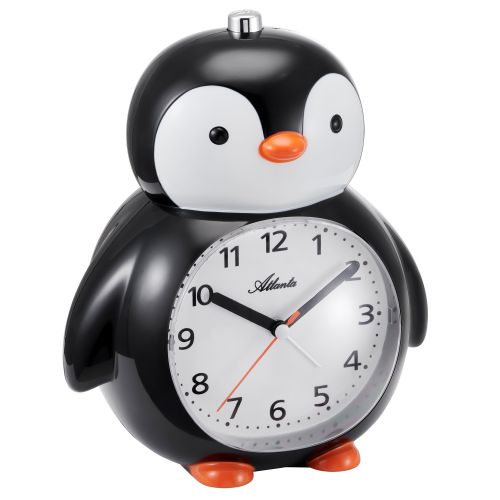 Atlanta 2165 Kinderwecker mit Leisegang Pinguin Schwarz/Weiß