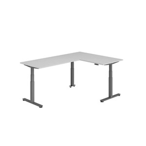 HAMMERBACHER XDSMW1616 elektrisch höhenverstellbarer Schreibtisch lichtgrau rechteckig, T-Fuß-Gestell grau 160,0 x 240,0 cm