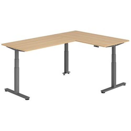 HAMMERBACHER XDSMW1616 elektrisch höhenverstellbarer Schreibtisch eiche rechteckig, T-Fuß-Gestell grau 160,0 x 240,0 cm