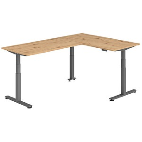 HAMMERBACHER XDSMW1616 elektrisch höhenverstellbarer Schreibtisch asteiche rechteckig, T-Fuß-Gestell grau 160,0 x 240,0 cm