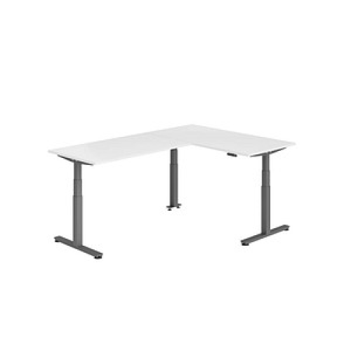 HAMMERBACHER XDSMW1616 elektrisch höhenverstellbarer Schreibtisch weiß rechteckig, T-Fuß-Gestell grau 160,0 x 240,0 cm