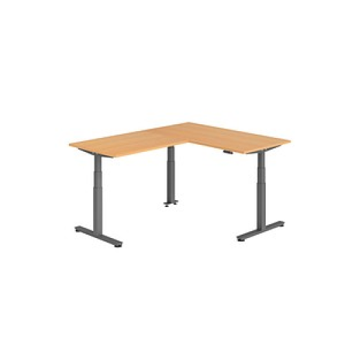 HAMMERBACHER XDSMW1612 elektrisch höhenverstellbarer Schreibtisch buche rechteckig, T-Fuß-Gestell grau 160,0 x 200,0 cm