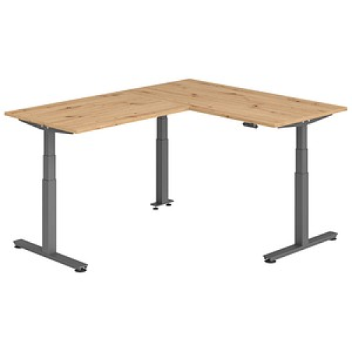 HAMMERBACHER XDSMW1612 elektrisch höhenverstellbarer Schreibtisch asteiche rechteckig, T-Fuß-Gestell grau 160,0 x 200,0 cm
