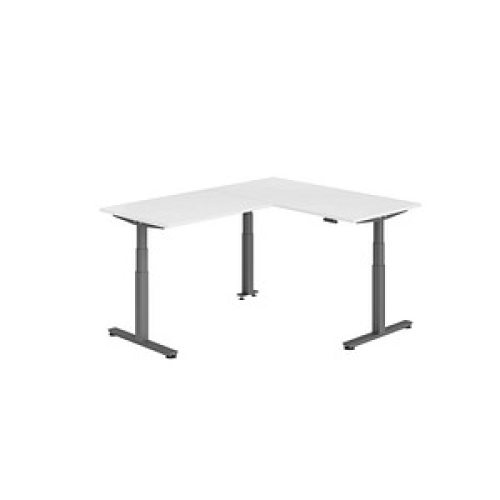 HAMMERBACHER XDSMW1612 elektrisch höhenverstellbarer Schreibtisch weiß rechteckig, T-Fuß-Gestell grau 160,0 x 200,0 cm