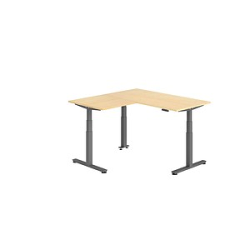 HAMMERBACHER XDSMW1608 elektrisch höhenverstellbarer Schreibtisch ahorn rechteckig, T-Fuß-Gestell grau 160,0 x 160,0 cm