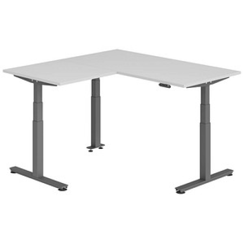HAMMERBACHER XDSMW1608 elektrisch höhenverstellbarer Schreibtisch lichtgrau rechteckig, T-Fuß-Gestell grau 160,0 x 160,0 cm