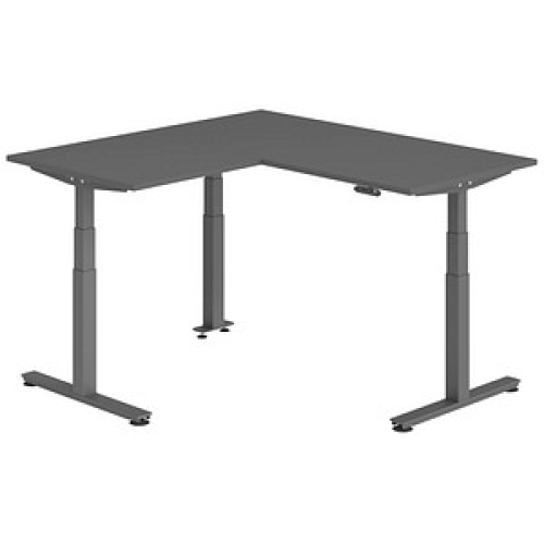 HAMMERBACHER XDSMW1608 elektrisch höhenverstellbarer Schreibtisch grafit rechteckig, T-Fuß-Gestell grau 160,0 x 160,0 cm
