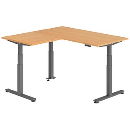 HAMMERBACHER XDSMW1608 elektrisch höhenverstellbarer Schreibtisch buche rechteckig, T-Fuß-Gestell grau 160,0 x 160,0 cm