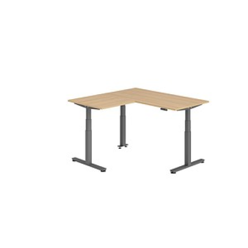 HAMMERBACHER XDSMW1608 elektrisch höhenverstellbarer Schreibtisch eiche rechteckig, T-Fuß-Gestell grau 160,0 x 160,0 cm