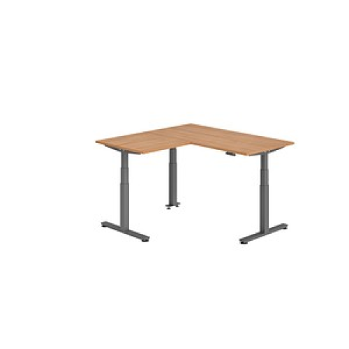 HAMMERBACHER XDSMW1608 elektrisch höhenverstellbarer Schreibtisch nussbaum rechteckig, T-Fuß-Gestell grau 160,0 x 160,0 cm