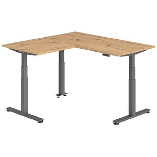 HAMMERBACHER XDSMW1608 elektrisch höhenverstellbarer Schreibtisch asteiche rechteckig, T-Fuß-Gestell grau 160,0 x 160,0 cm