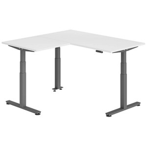 HAMMERBACHER XDSMW1608 elektrisch höhenverstellbarer Schreibtisch weiß rechteckig, T-Fuß-Gestell grau 160,0 x 160,0 cm