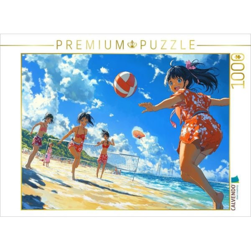 CALVENDO Puzzle Anime Volleyball Girls - Kawaii Manga-Szene am Strand in leuchtenden Farben | 1000 Teile Lege-Größe 64x48cm Foto-Puzzle für glückliche
