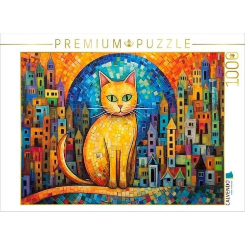CALVENDO Puzzle Katze Im Stil von Friedensreich Hundertwasser | 1000 Teile Lege-Größe 64x48cm Foto-Puzzle für glückliche Stunden