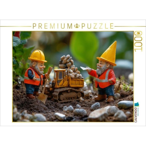CALVENDO Puzzle Die Bauarbeiter Gartenzwerge bei der Arbeit | 1000 Teile Lege-Größe 64x48cm Foto-Puzzle für glückliche Stunden