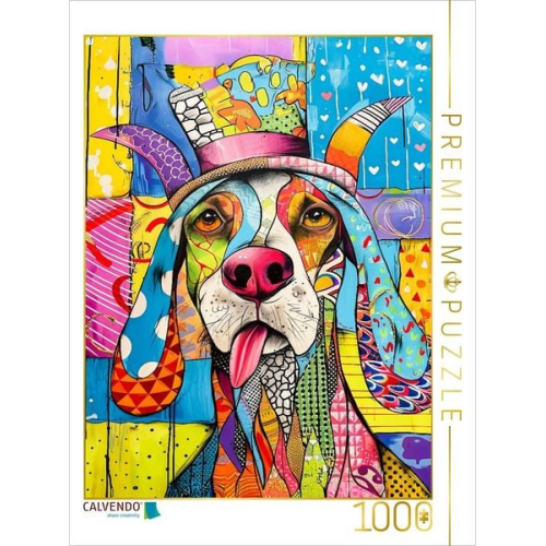 CALVENDO Puzzle Buntes Pop-Art Hundegesicht | 1000 Teile Lege-Größe 64x48cm Foto-Puzzle für glückliche Stunden
