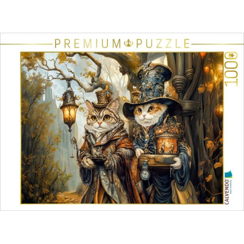 CALVENDO Puzzle Zwei Katzen unter dem Märchenbaum im Steampunk | 1000 Teile Lege-Größe 64x48cm Foto-Puzzle für glückliche Stunden
