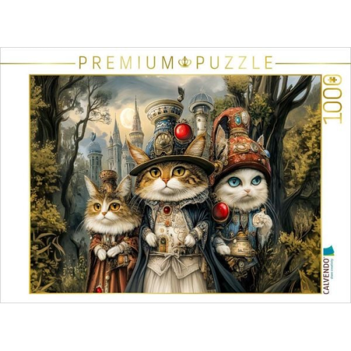 CALVENDO Puzzle Drei Katzen in der Steampunkwelt | 1000 Teile Lege-Größe 64x48cm Foto-Puzzle für glückliche Stunden