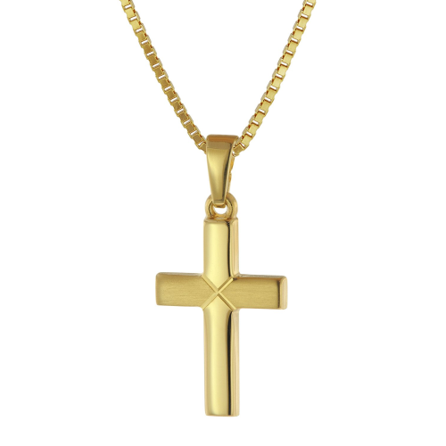 trendor 75680 Kreuz-Anhänger für Kinder Gold 333 mit goldplattierter Halskette