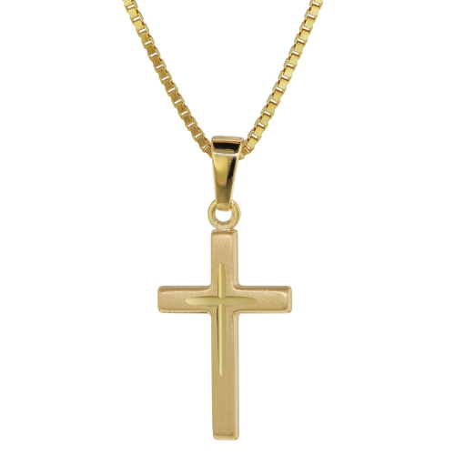 trendor 75276 Kreuz-Anhänger Gold 585 (14 Kt.) + Goldplattierte Kette