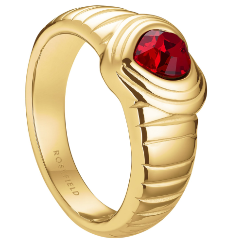 Rosefield JRRH Damenring Herz Goldfarben Roter Kristall