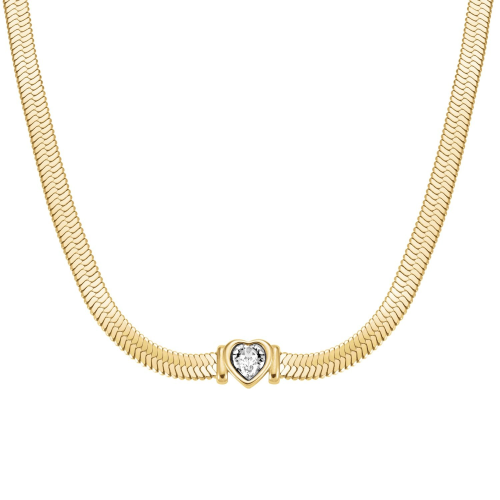 Rosefield JNSWG-J1002 Damen-Kette Snake Heart Choker Goldfarben Weißer Kristall