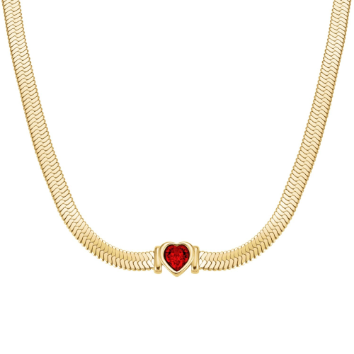Rosefield JNSRG-J1004 Damen-Kette Snake Heart Choker Goldfarben Roter Kristall