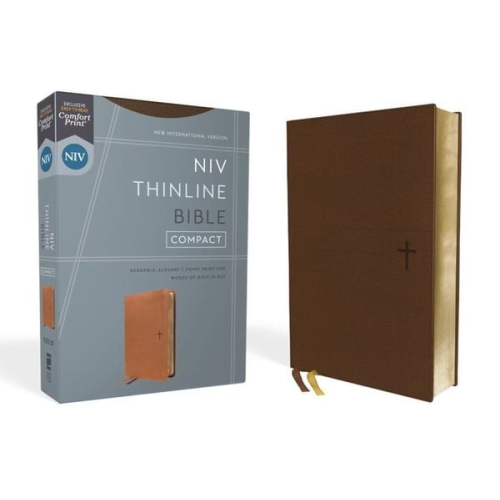 Zondervan - Niv, Thinline Bible, Compact, Leathersoft, Brown, Red Letter, Comfort Print