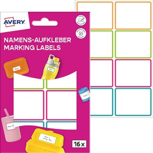 16 AVERY Zweckform Namensetiketten farbsortiert 48,0 x 34,0 mm