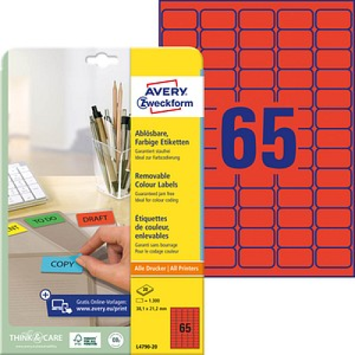 1.300 AVERY Zweckform Etiketten rot 38,1 x 21,2 mm
