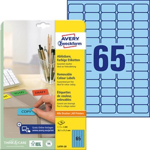 1.300 AVERY Zweckform Etiketten blau 38,1 x 21,2 mm