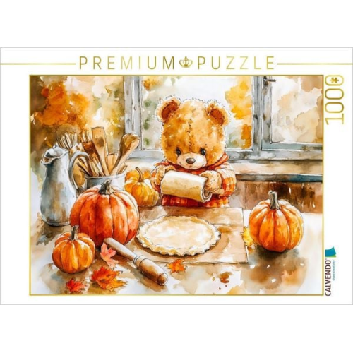 CALVENDO Puzzle Teddy backt Kürbiskuchen zu Halloween | 1000 Teile Lege-Größe 64x48cm Foto-Puzzle für glückliche Stunden