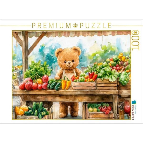 CALVENDO Puzzle Teddy verkauft Obst auf dem Wochenmarkt | 1000 Teile Lege-Größe 64x48cm Foto-Puzzle für glückliche Stunden