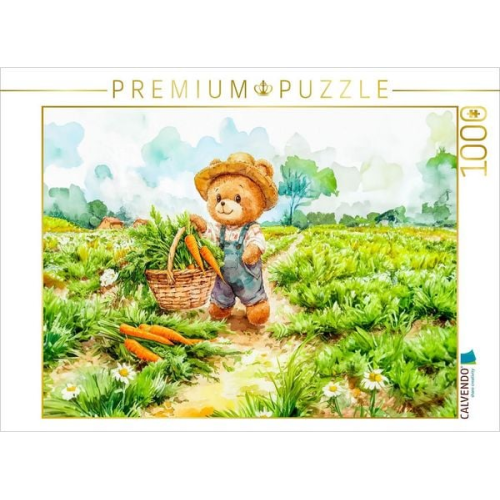 CALVENDO Puzzle Teddy trägt einen Korb voller Möhren | 1000 Teile Lege-Größe 64x48cm Foto-Puzzle für glückliche Stunden