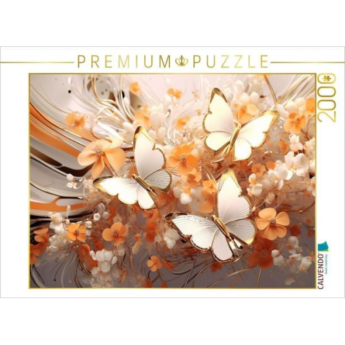 CALVENDO Puzzle Schmetterlinge auf edlen Blüten in Orange und Gold | 2000 Teile Lege-Größe 90x67cm Foto-Puzzle für glückliche Stunden