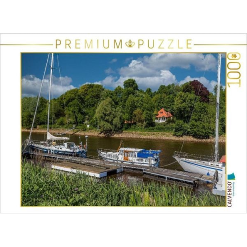 CALVENDO Puzzle Sportboote am Lesumufer in St. Magnus | 1000 Teile Lege-Größe 64x48cm Foto-Puzzle für glückliche Stunden