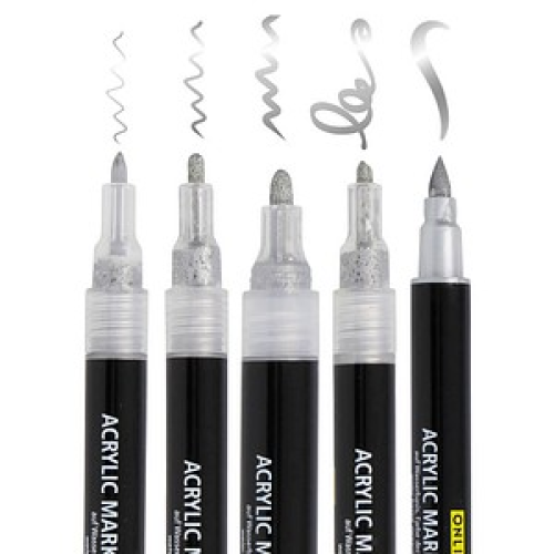 ONLINE® Silver Lettering Acrylstifte-Set silber 5 St.