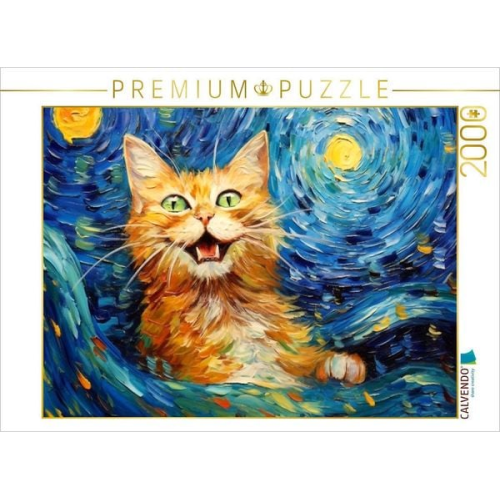 CALVENDO Puzzle Katze Im Stil von Vincent van Gogh | 2000 Teile Lege-Größe 90x67cm Foto-Puzzle für glückliche Stunden
