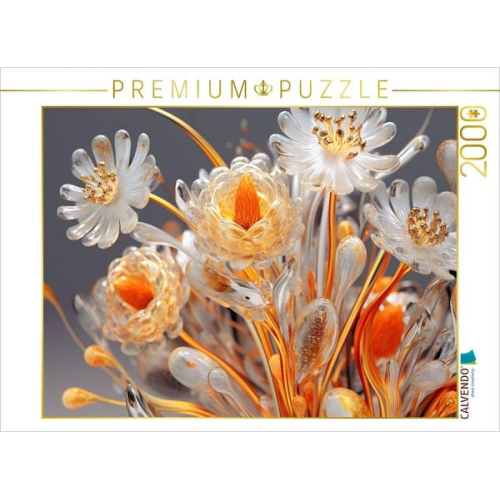 CALVENDO Puzzle Elegantes Blütengesteck wie aus Glas in orange und gold | 2000 Teile Lege-Größe 90x67cm Foto-Puzzle für glückliche Stunden