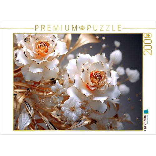 CALVENDO Puzzle Elegante Rosen in weiß und gold | 2000 Teile Lege-Größe 90x67cm Foto-Puzzle für glückliche Stunden