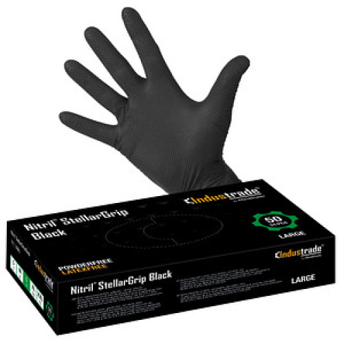 Industrade® unisex Einmalhandschuhe Nitril® StellarGrip Black schwarz Größe L, 50 St.