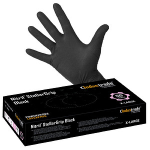 Industrade® unisex Einmalhandschuhe Nitril® StellarGrip Black schwarz Größe XL, 50 St.