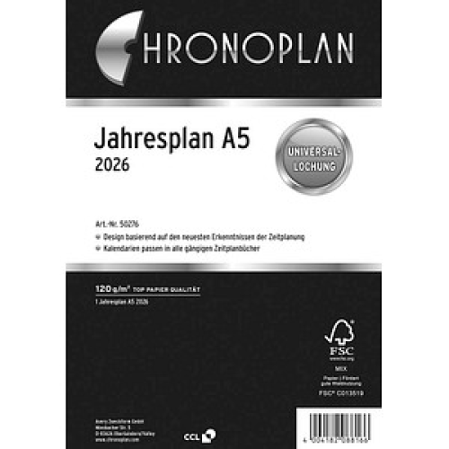 CHRONOPLAN Kalendereinlage 2026 Jahresplan A5