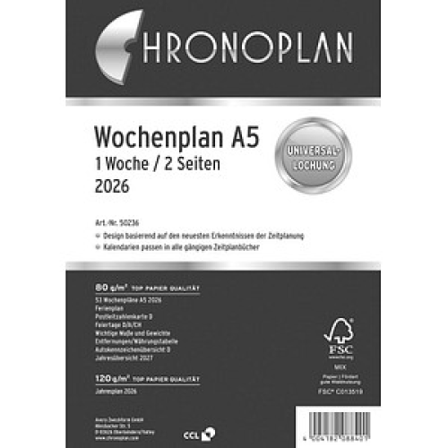 CHRONOPLAN Kalendereinlage 2026 Wochenplan A5