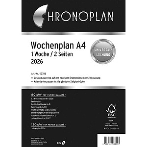CHRONOPLAN Kalendereinlage 2026 Wochenplan A4