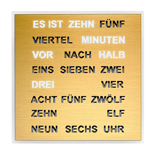 Filius 0400-9 Wort-Tischuhr Quadratische Wortuhr Goldfarben 20 cm