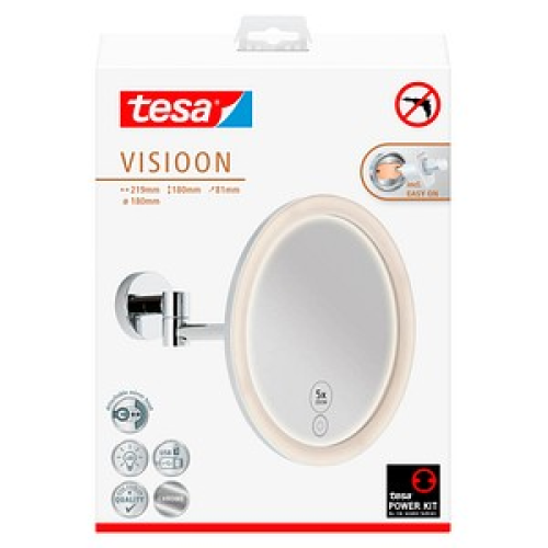 tesa Kosmetikspiegel beleuchtet VISIOON LED silber