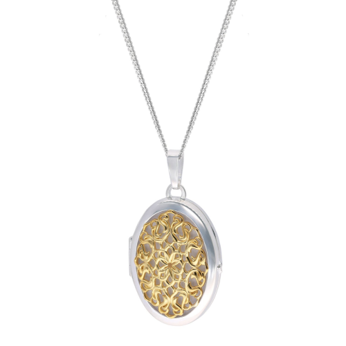 trendor 68504 Damen-Kette mit Medaillon aus 925 Silber Bicolor