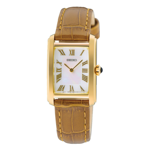 Seiko SWR100P1 Damen-Armbanduhr Rechteckig Braun/Goldfarben